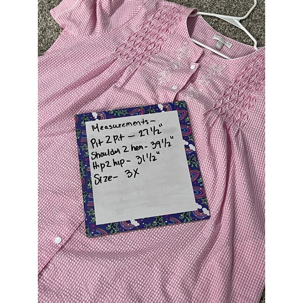 Miss Elaine Pink Gingham Housecoat Grannycore Cottagecore Snap Front Robe 3X - Picture 7 of 7